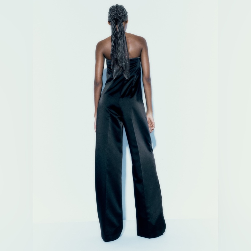 Zara Black Satin Effect Rhinestone Jumpsuit - Picture 4 of 4